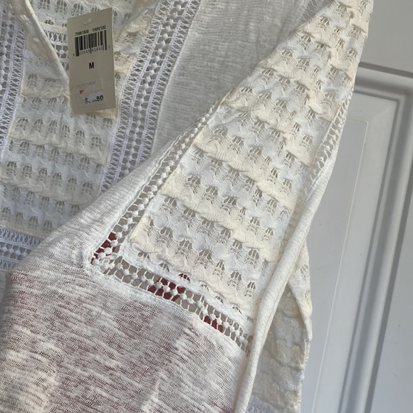 Lucky Brand White Peasant blouse. Size M. Tie waist. Open Embroidery - Picture 4 of 13